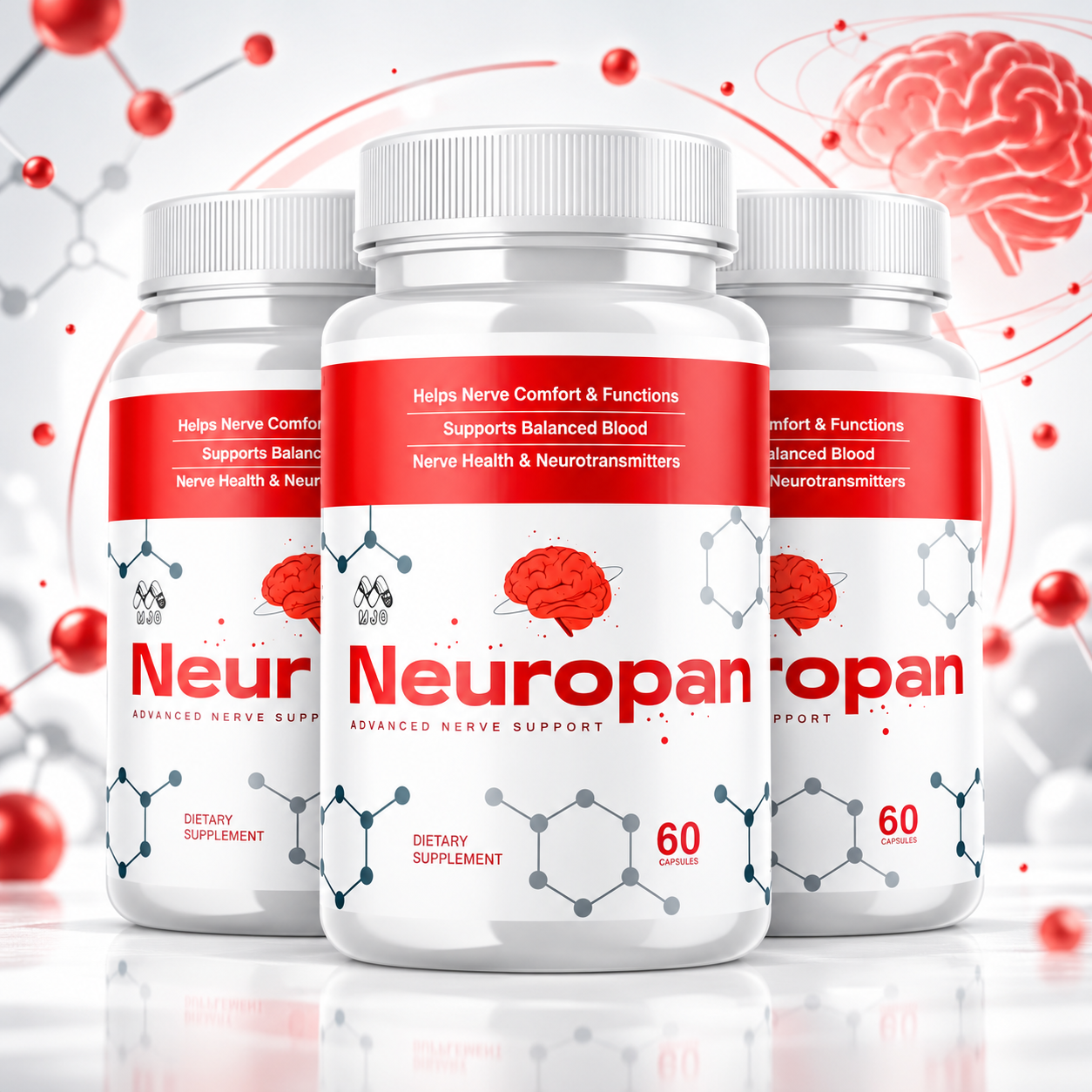 Close-up of the Neuropan Advanced Nerve Support capsule bottle label